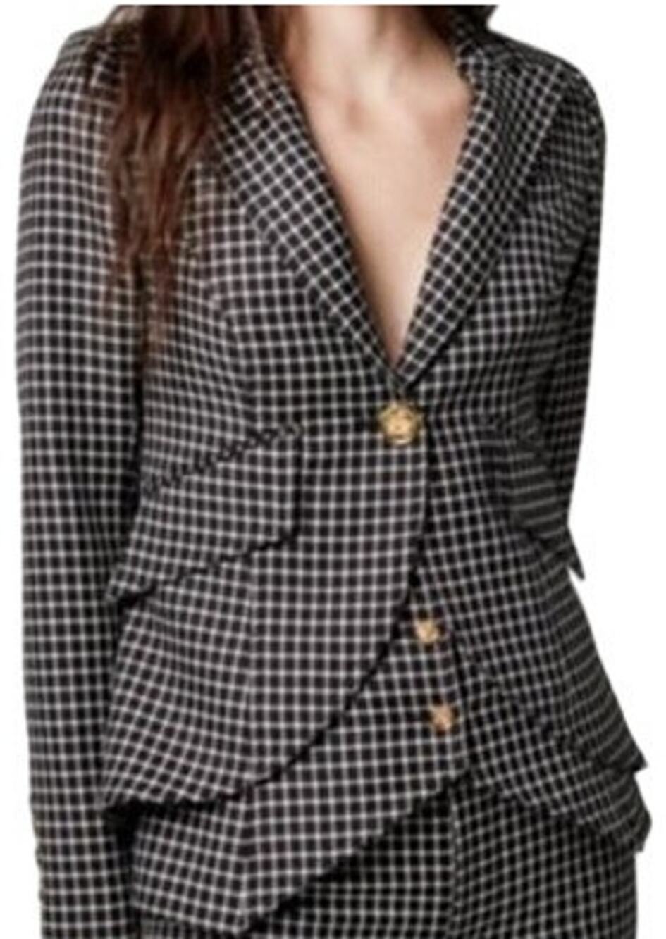 Smythe One Button Equestrian Blazer Jacket Wool Notch Lapel Window Pane Black 0